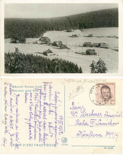 Pomezni boudy Grenzbaude Kleinaupa AK 1952