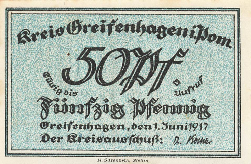 Greifenhagen Pommern Notgeldschein Gryfino 1917