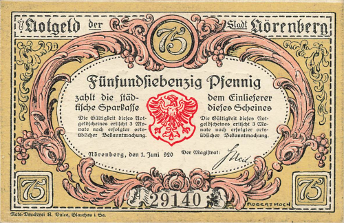 Noerenberg Pomerania emergency banknote Ińsko 1920