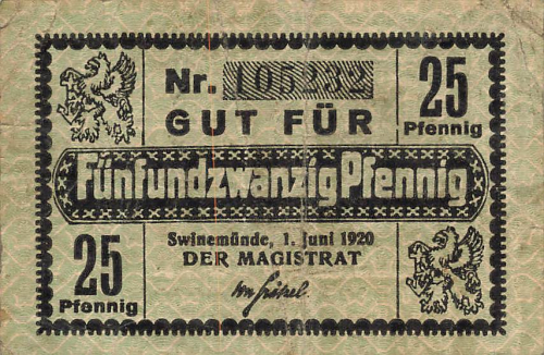 Swinoujscie Pomerania emergency bank note Świnoujście 1920