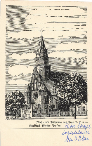 Posen Christus Kirche Künstlerkarte A. Blau Poznan * um 1930