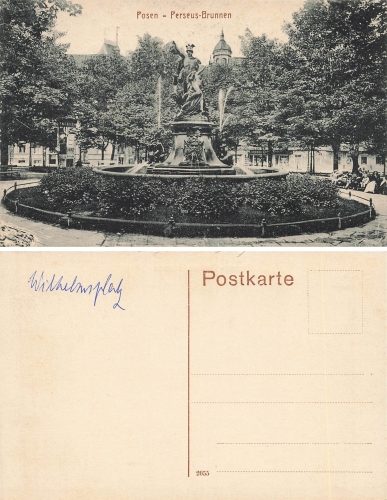 Posen Wilhelmsplatz Perseus Brunnen Poznan * um 1910