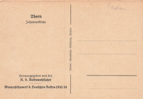 Thorn Johanneskirche Toruń WHW Karte 1933