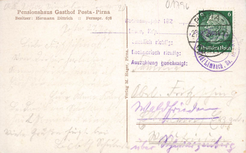 01796 Posta-Pirna Pensionshaus Gasthof Hermann Dittrich o 1934
