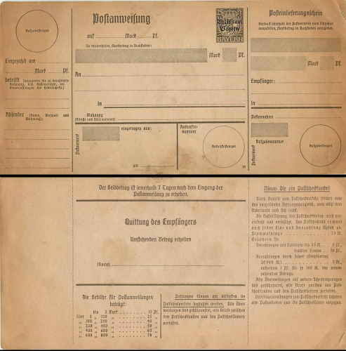 Postal order from the People's State of Bavaria 25 Pfennigs