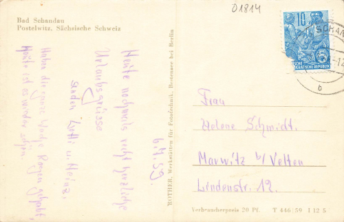 01814 Postelwitz Bad Schandau Elbsandsteingebirge o 1959