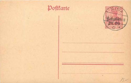 Etappengebiet West Zivilarbeiterpostkarte Ganzsache 10 Cent. auf 10 Pfennig GermaniaPostgebiet Ob. Ost Ganzsache 10 Pfennig Germania o Riga 24.12.1918
