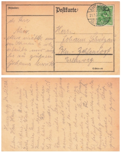 Posthorn Michel 232 P German Empire single franking on postcard o Hakenberg 21.5.1923