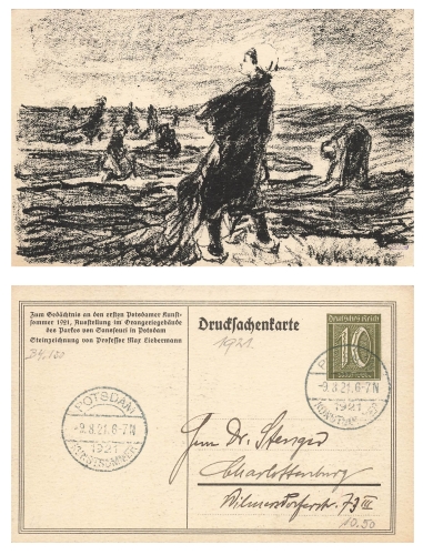 Potsdam Kunstsommer 1921 Max Liebermann Privatganzsache Sonderstempel 9.8.1921