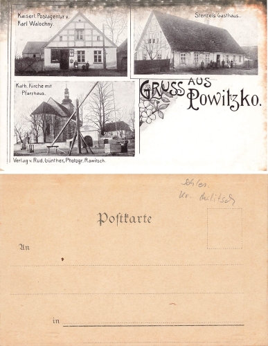 Powitzko Schlesien Postamt Gasthaus Powidzko * um 1900