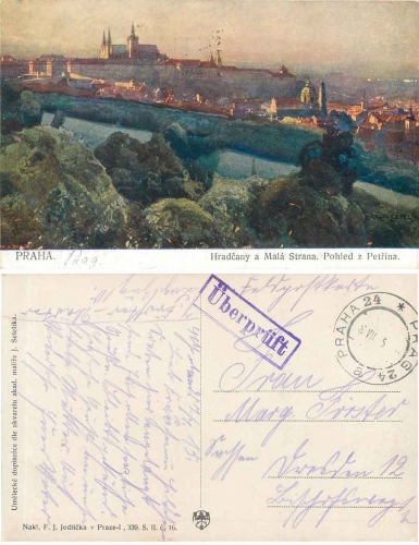 Prague artist card Post Zenzur o 8.7.1915