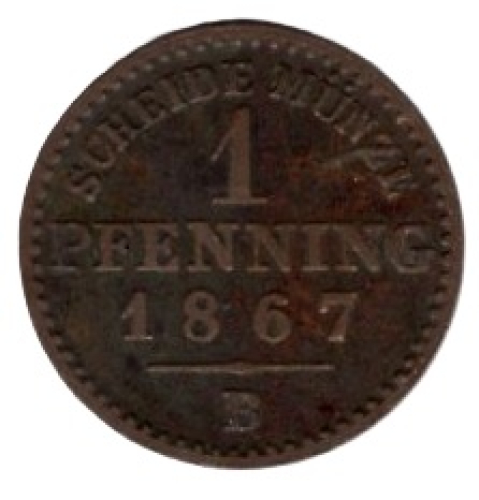 Prussia 1 Pfennig 1867 B Wilhelm I.
