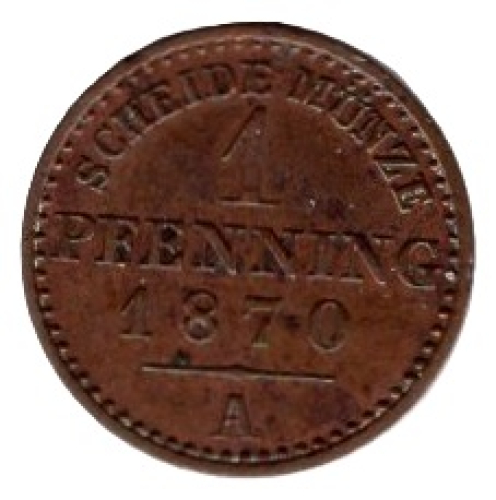Prussia 1 Pfennig 1870 A Wilhelm I.