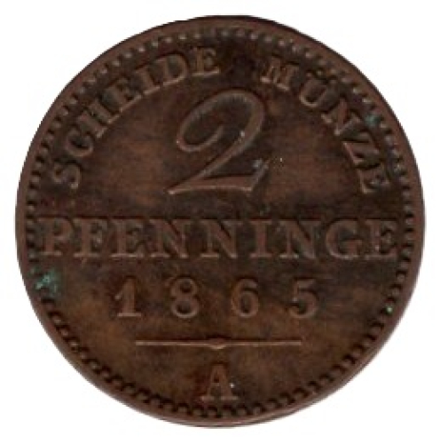 Prussia 2 Pfennig 1865 A Wilhelm I