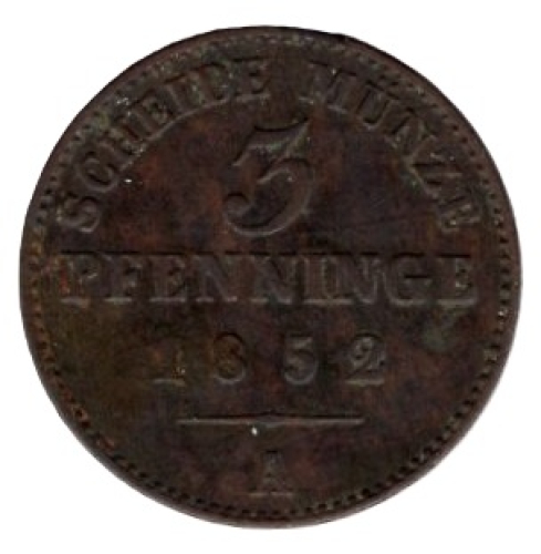 Prussia 3 Pfennig 1852 A Friedrich Wilhelm VI.