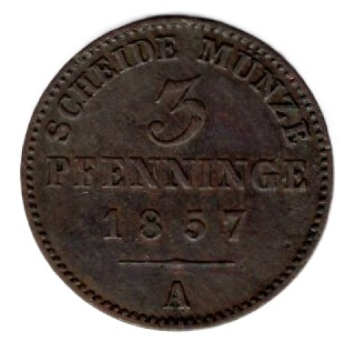 Prussia 3 Pfennig 1857 A Friedrich Wilhelm VI. 