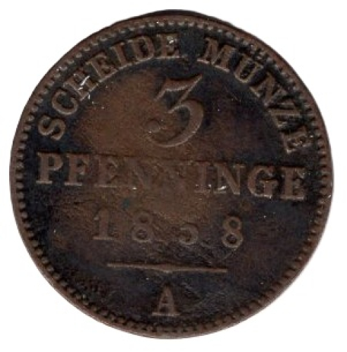 Prussia 3 Pfennig 1858 A Friedrich Wilhelm VI. 