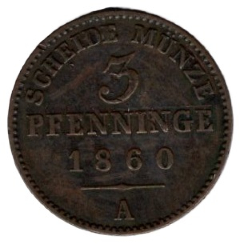Prussia 3 Pfennig 1860 A Friedrich Wilhelm VI.