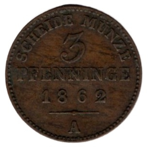 Prussia 3 Pfennig 1862 A Wilhelm I.