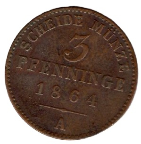 Prussia 3 Pfennig 1864 A Wilhelm I.