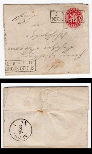 Preussen Michel 16 A silver penny on a letter from Schleusingen March 11, 1867 to Suhl
