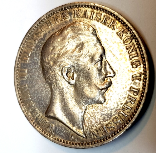 3 Mark PRUSSIA 1909 Wilhelm II brilliant uncirculated