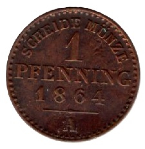 Prussia 1 Pfennig 1864 A Wilhelm I.