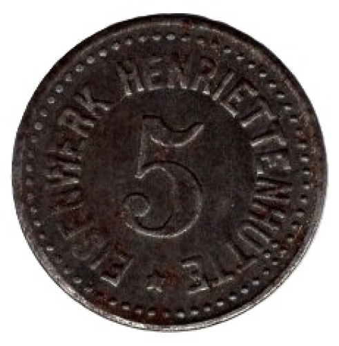 Przemkov Ironworks Henriettenhuette 5 Pfennig Emergency Money Silesia Poland