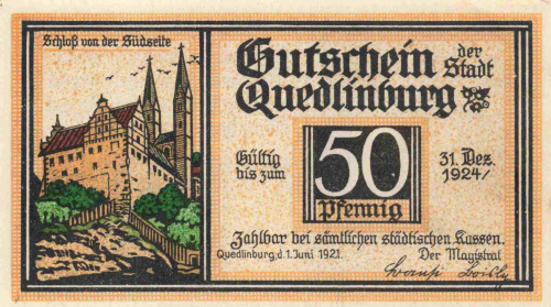Quedlinburg Notgeldschein 50 Pfennig 1921 Klopstock