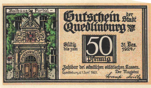 Quedlinburg Notgeldschein 50 Pfennig 1921