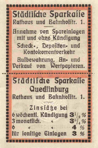 Quedlinburg Parkasse Notgeldschein um 1920