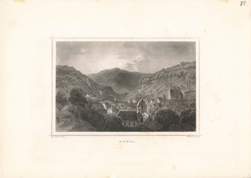 RUHLA general view original steel engraving by Kurz nach Rohbock around 1860