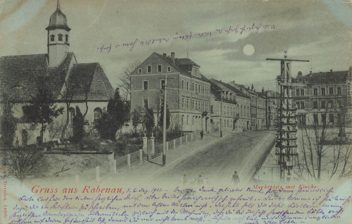 01734 Rabenau Sachsen Marktplatz mit Kirche Mondscheinkarte o 1902