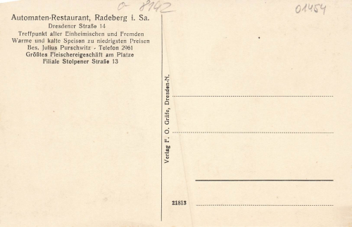 01454 Radeberg  Dresdner Strasse 14 Automaten Restaurant *ca. 1920