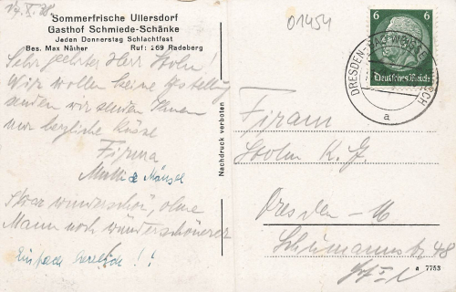 01454 Ullersdorf Radeberg Gasthof Schmiede Schaenke Max Naether o 1936