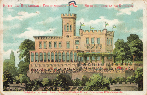 01445 Niederloessnitz Radebeul Hotel und Restaurant Friedensburg Litho o um 1910