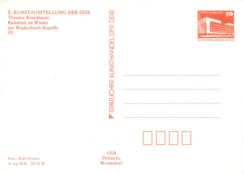 01445 Radebeul Wackerbarth Künstlerkarte Rosenhauer Ganzsache der X Kunstaustellung 1987