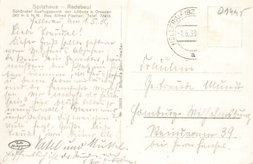01445 Loessnitz Radebeul Spitzhaus Alfred Fischer o 1939