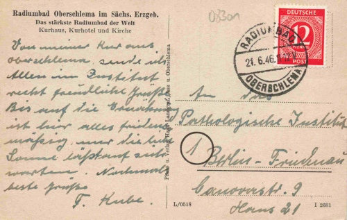 Radiumbad Oberschlema Erzgebirge Kurhaus Kurhotel und Kirche o 1946