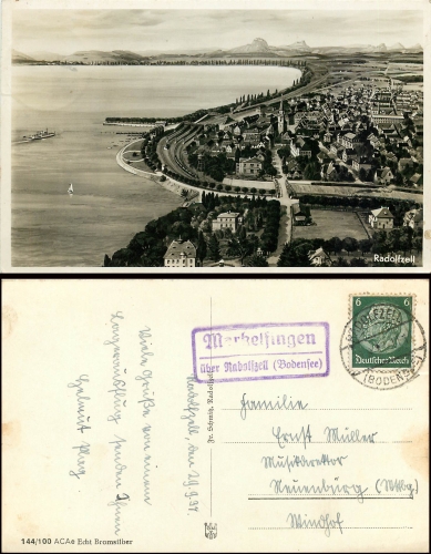 Radolfzell post office stamp Markelfingen o 31.8.1937