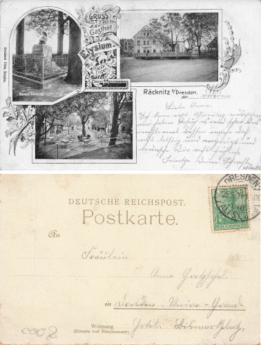 Raecknitz Dresden Gasthof Elysium A. Illgen o 1901