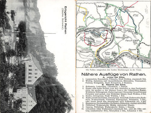 01824 Rathen, Gasthof Erbgericht, Saxon Switzerland, folding map * circa 1920