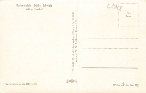 01848 Rathewalde Sächsische Schweiz Mittags Gasthof * 1956