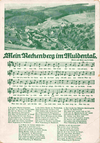 Rechenberg-Bienenmühle, Ore Mountains (Erzgebirge) – song card by A. Gräfe, used circa 1940