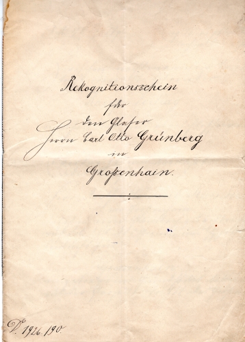 Recognition certificate for the glazier Carl Otto Grunberg in Großenhain September 18, 1890 
