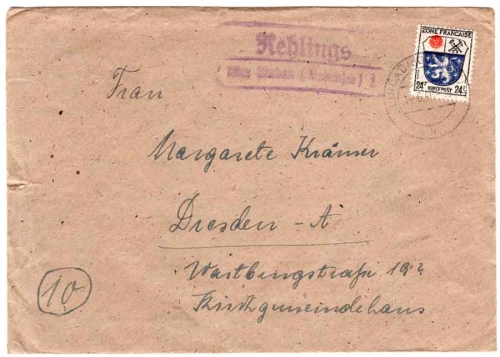 88138 Rehlings via Lindau (Lake Constance) 1 country postmark o 14.6.1946
