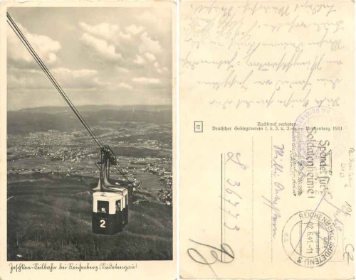 Reichenberg Jeschken cable car Sudetengau  Field post o 2.6.1941
