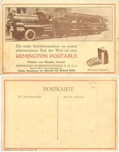 Rail-less train advertising typewriter Remington Portable * approx. 1910
