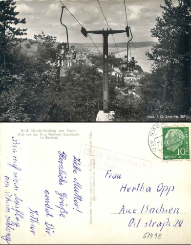 53498 Rheineck via Brohl (Rhine) 22b country postmark on postcard Bad Niederbreisig o 23.7.1955