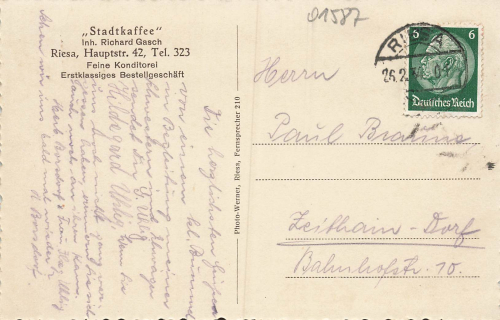 Riesa Elbe Hauptstrasse 42 Stadtkaffee Richard Gasch o 1934